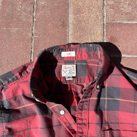 J. Crew Slim Broken-In Oxford Organic Cotton in Red Wallace Tartan - Picture 3 of 6